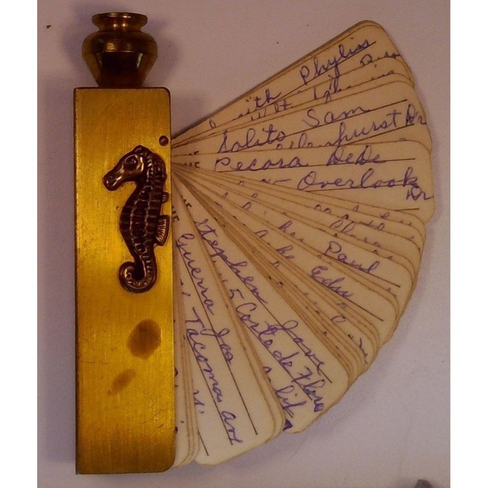 VINTAGE Brass Seahorse Letter Holder Desk Organizer w Cards Decor